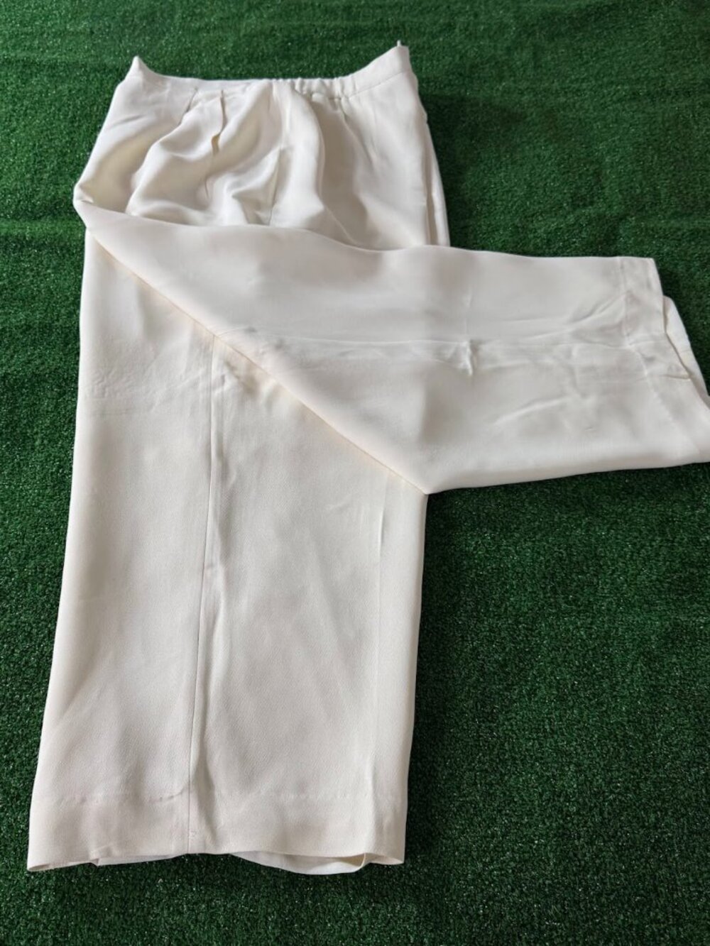 Vintage Anne Klein II Ivory Pleated Wide Leg Cropped Lined Pants 16W Made in USA